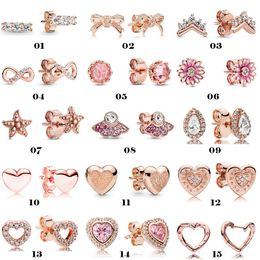 Sterling Silber 925 Anhänger für Damen, Pandora-Armband, Ohrringe, Ohrringe, Roségold, Gänseblümchen-Ohrringe, Blumenserie, ewige Liebe, modische, vielseitige Ohrringe