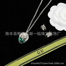 85% OFF crystal old three-dimensional lion head necklace letters silver needle earrings female light ins