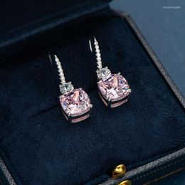 Stud Earrings S925 Sterling Silver Color 10 Flower Cut Pink High Carbon Diamond Ear Hook Jewelry Gift Anti-Allergy