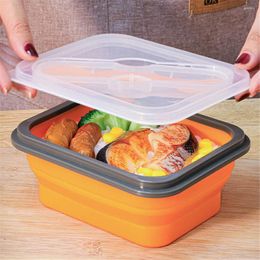 Dinnerware Sets 600ml Silicone Collapsible Lunch Box Storage Container Microwavable Portable Bowl Picnic Camping Rectangle Outdoor