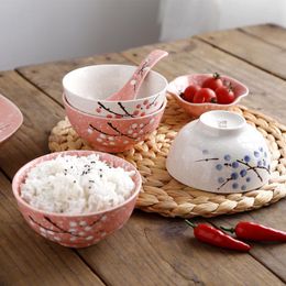 Bowls 4.5 Inch European Bowl Straight Mouth Japanese Underglaze Colour Millet Rice Ceramic Tableware Restaurant Household
