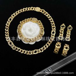 60% OFF 2023 New Luxury High Quality Fashion Jewellery for version interlocking double chain necklace family high grade bracelet gold earrings