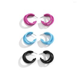 Stud Earrings Fashion Three Layers C Shape Studs White Fuchsia Color Women Female OL Earring Accessories