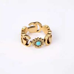 20% off all items 2023 New Luxury High Quality Fashion Jewellery for Daisy Bronze Double Flower Turquoise Couple Ring