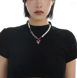 Pendant Necklaces Handmade Unique Kpop Liquid Lave Peach Love Heart Korean Fashion Pearl Neck Chains For Women Egirl Accessories