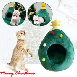 Cat Beds 2023 Christmas Tree Dog Bed Winter Warm Soft Cozy Pet Nest House Litter Supplies Year Gifts