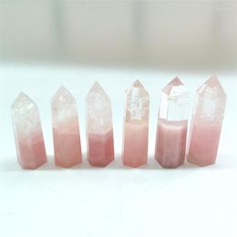 Decorative Figurines High-quality Natural Rose Quartz And Clear Crystal Joint Point Wand For Feng Shui Decoration SYY