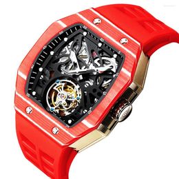 Relojes de pulsera AESOP Real Flying Tourbillon esqueleto reloj mecánico cuadrado de fibra de carbono súper luminoso impermeable hombre reloj de pulsera 1963