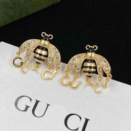 little bee glue dropping Rhinestone design French silver needle Earrings Luxury ornament