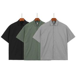 Gaojiechao fog Season fear God Casual Short Sleeve Colourful bright face pointed collar solid Colour shirt