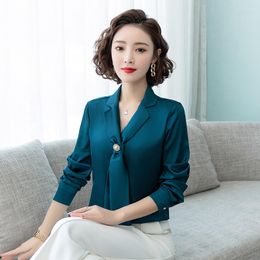 Women's Blouses Chikichi 2023 Spring Satin Long Sleeve Blouse Pink Elegant V-neck Ladies Tops Autumn Shirt Women Korean Fashion 3XL