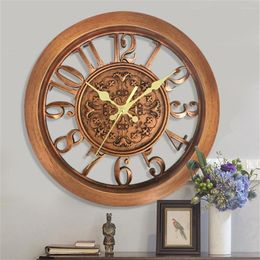 Wall Clocks European Gold Retro Clock Home Hollow Large Digital Round 11Inch Living Room Creative Mute Watch Quartz Klok