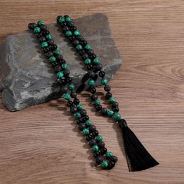 Pendant Necklaces Malachite & Black Onyx Volcanic Stone 108 Mala Beads Knotted Long Necklace Women Charm Fashion Tassel Jewellery Friendsh