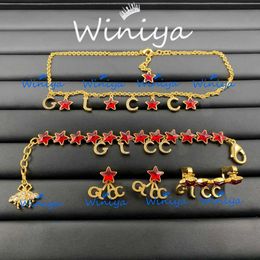 High quality luxury jewelry Necklace ancient family diamond inlaid five pointed star bee style neck chain bracelet earrings ear clip