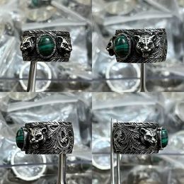 95% OFF 2023 New Luxury High Quality Fashion Jewellery for garden head double malachite green complex pattern animal silver year of the tiger ring