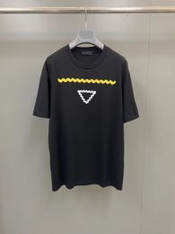 2023 summer designer t shirt fashion wave stripe splice design European size loose version mens casual black tshirt