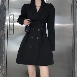 Casual Dresses College Style Suit Dress Female 2023 Spring Autumn Large Size Waist Slim Little Black For Women's Clothing FP325