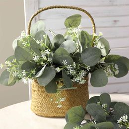 Decorative Flowers 28CM Eucalyptus Money Leaf TwigArtificial Nordic Wedding Home Decoration Artificial Plants