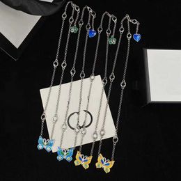 Fashion Collection 2023 New Luxury High Quality Fashion Jewellery for Double Heart Butterfly Gel Drop Necklace Brass Versatile Sweater Chain