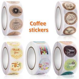 Gift Wrap 500pcs/ Roll Coffee Stickers Round Thank You Sticker Label For Shop Milk Tea Cup Bottles Baked Goods Packing Business