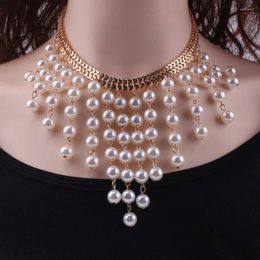 Chains Temperament Fashion Pearl Necklace Multi-Layer Item Tassel Exaggerated Personality Collarbone Chain Sweater Female