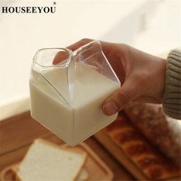 Wine Glasses HOUSEEYOU 350ML Creative Milk Box Shaped Glass Cup Coffee Cups Mug Juice Drinking Bottle Clear Home Bar Restaurant Tools