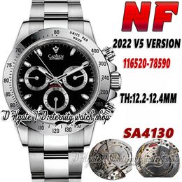 2022 NF V5 cf116520 Mens Watch TH 12.4mm Cal.4130 NF4130 Chronograph Automatic Black Dial SS 904L Stainless Bracelet And Case Super Edition Eternity Stopwatch Watches