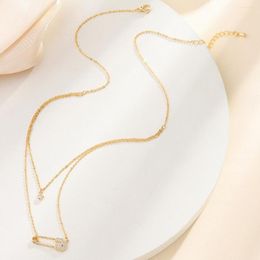 Pendant Necklaces Double Layered Paper Clip Gold PLated Pave Zircon CLavicle Chain Romance Jewelry Gift Safety Pin Necklace For Women