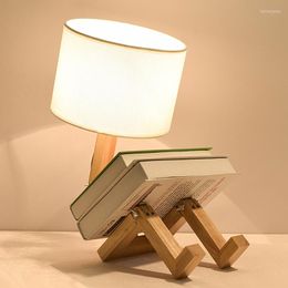 Table Lamps Robot Shape Wooden Lamp E14 Holder Modern Cloth Art Creative Desk For Living Room Bedroom Decoration Study Light