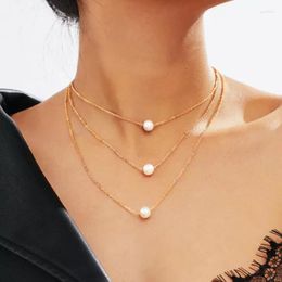 Pendant Necklaces Elegant Multilayer Simulated Pearl For Women Simple Vintage Gold Chains Clavicle Necklace Jewellery Gift YN866