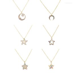 Pendant Necklaces Daihe Luxury Pentagram 18K Gold Women Necklace Colourful Crystal Adjustable Zircon Copper Chain For Gift