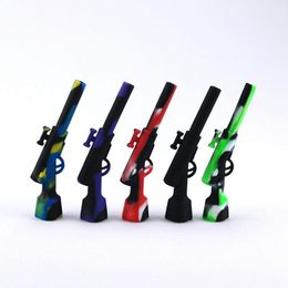 Mini Guns Design Colorful Silicone Pipes Herb Tobacco Oil Rigs Metal Hole Filter Bowl Portable Handpipes Smoking Cigarette Hand Holder Innovative Tube DHL