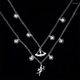 Pendant Necklaces Retro Cupid Archery Angel Heart-shaped Alien Necklace Love Clavicle Chain Choker Collar