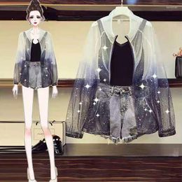 Women's Jackets Plus Size Summer Women Fashion Gradient Mesh Star Sequins Sunscreen Shirt Cardigan Jacket 2023