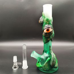 2023 10 Inch Glass Bong Heady Bong Water Pipe 3D Green Glow in The Dark Monster Eyeballs Dab Rig Hookah Smoking Bubbler 14mm Bowl&Stem