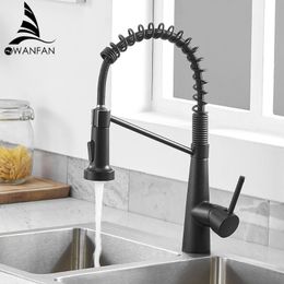 Kitchen Faucets Matte Black Faucet Single Hole Pull Out Spout Sink Stream Sprayer Head Mixer Tap 866032