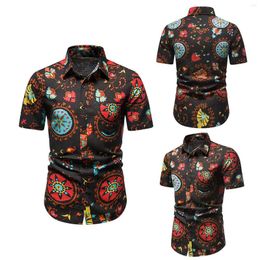Men's T Shirts Mens 3D Digital Printing Pocket Buckle Lapel Short Sleeve Shirt European American Style Flower