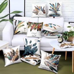 Pillow Colorful Peacock Feathers Cover Modern Fashion Nordic Polyester Twill Sofa Chair Throw Pillows Decorative