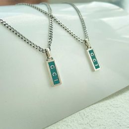 95% OFF 2023 New Luxury High Quality Fashion Jewelry for Silver Double enamel green bar vertical rectangle masculine and feminine temperament Necklace high version