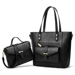 Fashion handbag Women's Tote bag Solid Colour 2-piece shopping shoulder bag