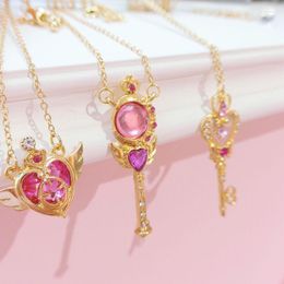 Chains Pink Crystal Gold Pendant Necklaces For Children Girls Sweet Neckalce Accessories Cartoon Cute Neck Designer Princess Jewelry