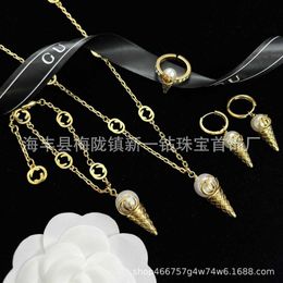 Factory wholesale 2023 New Luxury High Quality Fashion Jewellery for new ice cream double necklace female bracelet earrings open ring brass