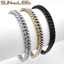 Link Bracelets Fashion Jewellery Stainless Steel Bracelet 7mm Double Curb Chain Silver Colour Gold Plated Mens Womens Gift SC49 B