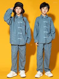 Stage Wear Kids Jazz Hip Hop Dancing Performance Costume Denim Long Sleeves Suit For Girls Modern Dance Clothes Boys Outfits BL9377