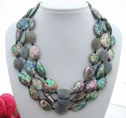 Choker 3Strands Natural Oval Paua Abalone Shell&Labradorite&Onyx Necklace Handmade Jewelry For Women