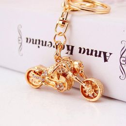 Keychains Stylish Selling Skull Skeleton Golden Motorcycle Crystal Exquisite Purse Bag Pendant For Car Accessories DK253