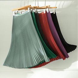 Skirts Long Pleated For Women Spring Fall Chic Elastic Band Fashion Elegant Office Ladies Luxury Midi Skirt 2023 Candy Colours