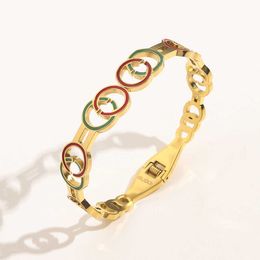 Fashion Collection 2023 New Luxury High Quality Fashion Jewellery for Titanium hollow stainless red green enamel steel seal spring clasp bracelet female