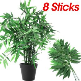 Decorative Flowers 8 Sticks 40cm Artificial Bamboo Leaves Fake Branches Simulated Miniature Silk Fabric Green Plants For Home El Office