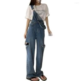 Women's Jeans Arrivals 2023 Cotton Women Denim Jumpsuit Big Hole At Thigh Soft Garment Washed Long Overall Design